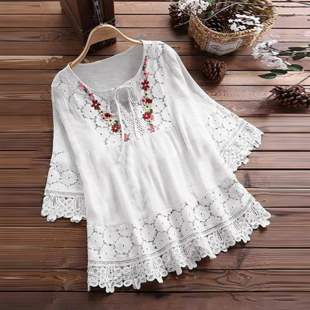 Women's Embroidered Floral 5XL Blouse Fashion Designer T-Shirts (Plus Size) Elegant Peplum Blouse