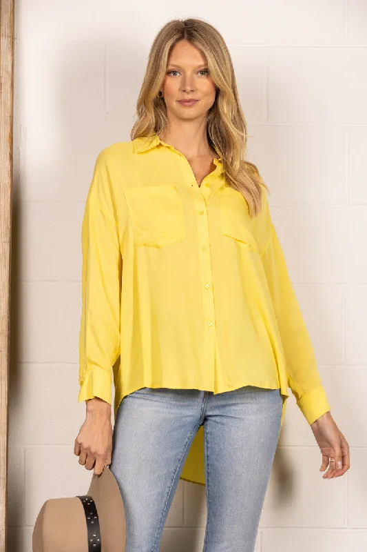 YELLOW BUTTON UP LIGHTWEIGHT COLLARED BLOUSE TOP B51818W Boho Chic Blouse